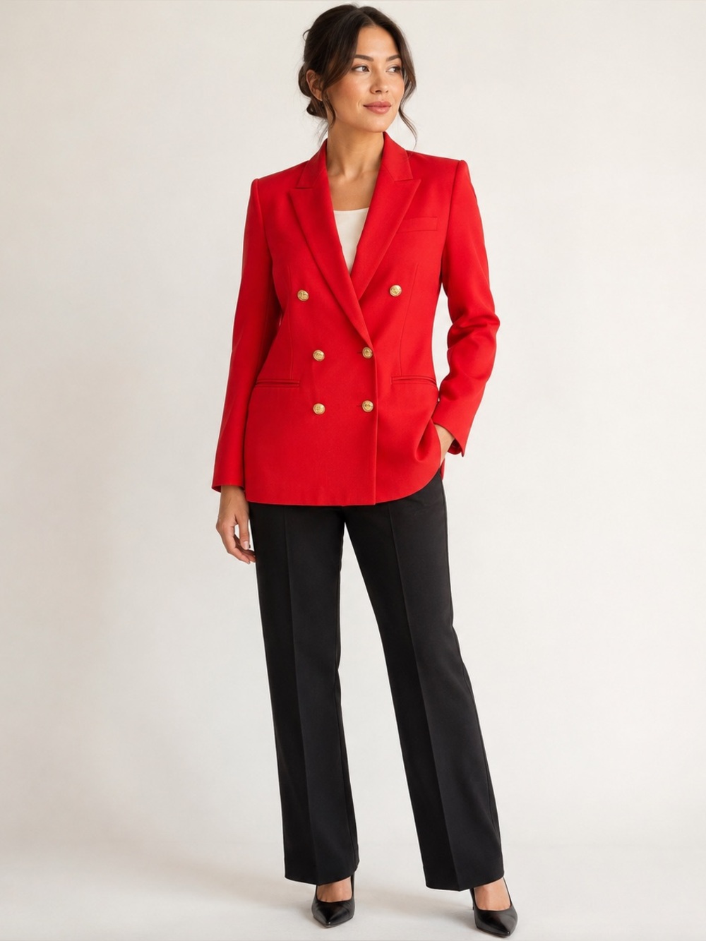Talbots Petites Vintage Red Double Breasted Gold Button Blazer Jacket 8P
